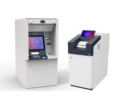 Diebold Nixdorf’s new DN Series 430V outdoor, walk-up cash recycler (left) and DN Series 600V teller cash recycler system (right).