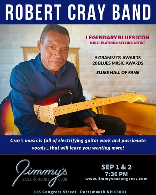 Legendary Blues Music Icon ROBERT CRAY performs at Jimmy's Jazz & Blues Club on Friday and Saturday, September 1 and 2 at 7:30 P.M. Tickets are available at Ticketmaster.com and www.jimmysoncongress.com.