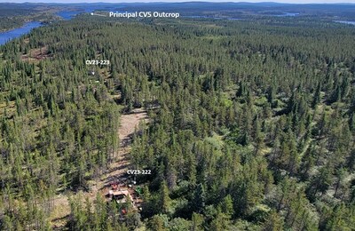 Photo 1: View of the western extension being actively drilled at the CV5 Spodumene Pegmatite (view looking eastward). (CNW Group/Patriot Battery Metals Inc)