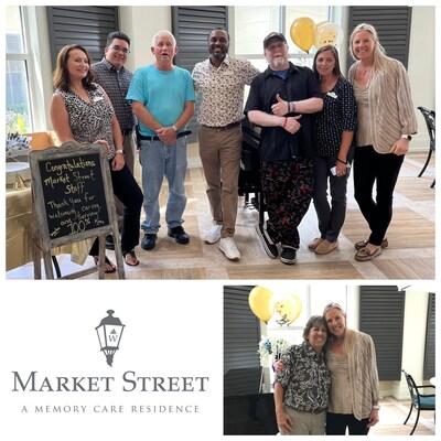 Market Street Memory Care Residence associates, residents and families gathered with Watercrest Senior Living executive leadership to celebrate the team's achievement of reaching 100% resident occupancy.