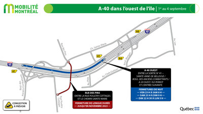A-40 dans l’ouest de l’île, 1er au 4 septembre (Groupe CNW/Ministère des Transports et de la Mobilité durable)