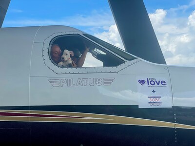 “Love Is In The Air” lifesaving flight mission: Petco Love, BOBS from Skechers™, and Wings of Rescue joined to evacuate a pup named Lori and 140+ shelter pets out of Florida after Hurricane Idalia.