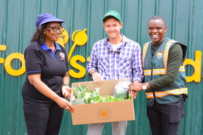 (R-L) Tatu City Head of City Management, Perminas Marisi and ForestFoods Managing Director, Sven Verwiel present sorted farm produce to CEC Trade, Tourism, Industrialization and Investments, Kiambu County, Hon Nancy Gichung’wa after the ForestFoods’ Regenerative Syntropic Agroforestry farm launch at the heart of Tatu City. The event showcased a pioneering approach transcending traditional farming methods, yielding nutrient-dense organic products while contributing to reforestation, climate change mitigation, food security, and ecosystem preservation.