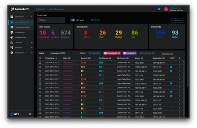 interfaz Samurai XDR SaaS en alta resolución para visualización detallada