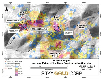 Figure 4: Plan map across Northern Extent of Clear Creek Intrusive Complex (CNW Group/Sitka Gold Corp.)