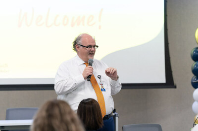 Jarrod McNaughton, IEHP’s chief executive officer, delivers words of encouragement to this year’s Healthcare Scholarship Fund recipients during a welcome luncheon on Aug. 19.