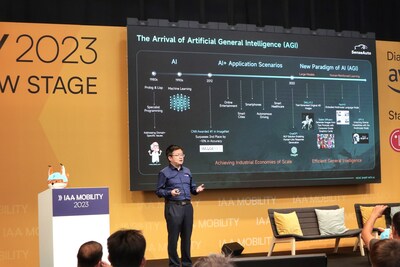 Prof. Wang Xiaogang, co-founder and CEO of SenseAuto delivered a keynote speech titled "Empowering Intelligent Vehicles with Artificial General Intelligence" at IAA Mobility 2023