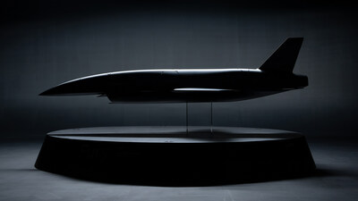 A 1:2 scale model of Fury, the group five autonomous aircraft designed by Blue Force Technologies, which has been acquired by Anduril Industries.