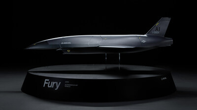 A 1:2 scale model of Fury, the group five autonomous aircraft designed by Blue Force Technologies, which has been acquired by Anduril Industries.