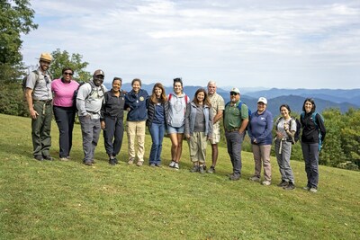 National Park Service Director, Charles Sams III, NEEF's CEO, and other distinguished guests joined a modified "Hikes for Healing" during NPLD 2022 at Great Smoky Mountains. Photo by Jim Matheny