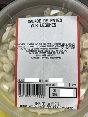 Salade de pates aux legumes (Groupe CNW/Ministre de l'Agriculture, des Pcheries et de l'Alimentation)