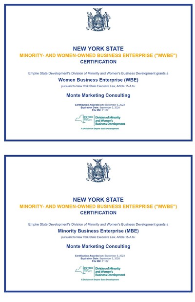 Monte Marketing Consulting MWBE NYS Certification