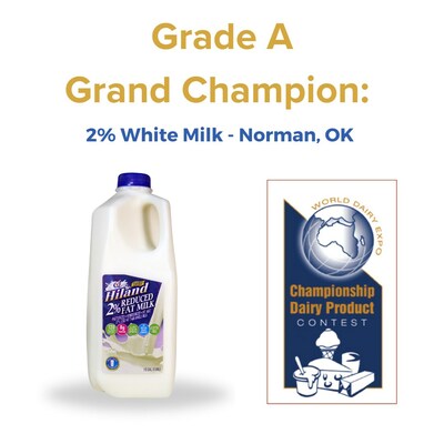 Hiland Dairy, 2% White Milk, Produced in Norman, Oklahoma, Earns
