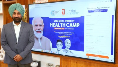 Chancellor Chandigarh University & CWT Founder, Satnam Singh Sandhu, launching the registration portal of Free Multispecialty Health camp to be held on September 24, at Grain Market, Chandigarh.