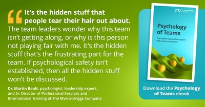 New Psychology of Teams ebook from The Myers-Briggs Company explores the visible and hidden components of high performing teams.
