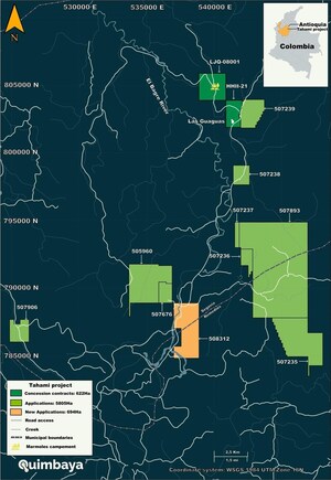 Quimbaya Gold Inc. adds Additional Claim of 694 Ha in Segovia