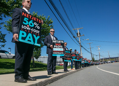 More than 50 pilots and their family members traveled to Bedford, Mass., to send a message: NetJets is not competitive for top talent as the pilot labor crisis drags on. Pilots picketed outside Signature Flight Support on Aug. 31 in support of the 2023 NJASAP Coast-to-Coast Informational Picket that spanned 10 cities and drew 500-plus supporters.