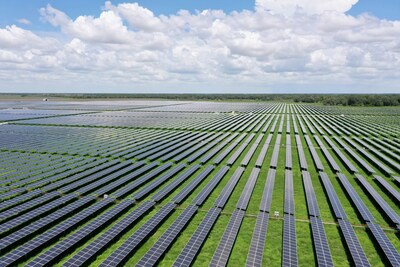 Landscape of photovoltaic modules on a solar farm.