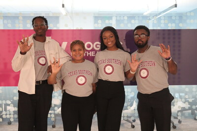 (L to R) Quentin Bellard, Katelayn Vault, Kamaria Marshall, and Kendell Jenkins, placed third from Texas Southern University. The school competed for its first time, and the team pitched the concept for a community-centric, employee “owned” grocery store.