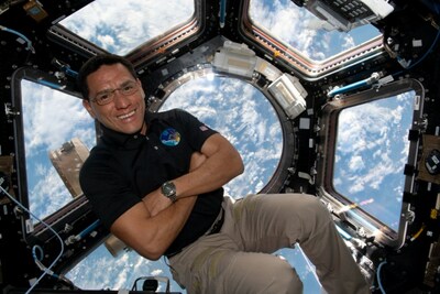 NASA astronaut Frank Rubio floats inside the cupola, the International Space Station's 