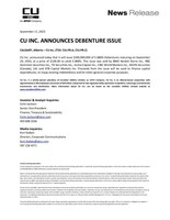 CU INC. ANNOUNCES DEBENTURE ISSUE (CNW Group/CU Inc.)