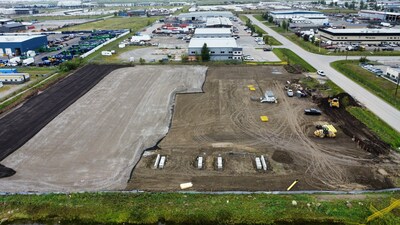 Photo 2: View of the Empower Calgary Facility Site from the east (as of July 28, 2023) with scale foundations poured, recycled asphalt and concrete surface under construction (CNW Group/Northstar Clean Technologies Inc.)