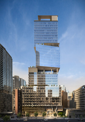 The Stack office tower, viewed from Melville street, rises 37-storeys and features an intricate stacked box design. (CNW Group/Oxford Properties Group Inc.)