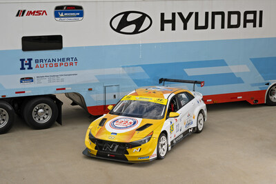 The No. 33 Hyundai Elantra N TCR is photographed with its new Hyundai Hope On Wheels 25th anniversary livery at Bryan Herta Autosport in Indianapolis, Ind., Sept. 8, 2023 (Photo/Bryan Herta Autosport/LAT)