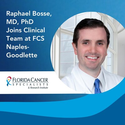 Florida Cancer Specialists & Research Institute, LLC (FCS) welcomes Board-certified hematologist and medical oncologist Raphael Bosse, MD, PhD to its Naples-Goodlette location.