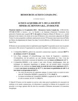 AUXICO ACQUERRA 85 % DE LA SOCIÉTÉ MINERA EL BENTON S.R.L., EN BOLIVIE (Groupe CNW/Auxico Resources Canada Inc.)