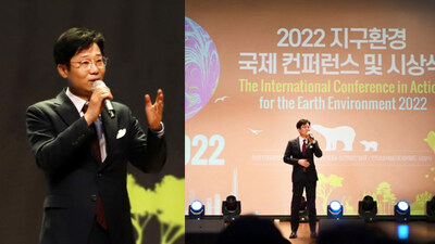 (PHOTO= Yong-do Kim, Chairman of SNS Journalist Federation, speaking at the International Conference in Action for the Earth Environment held in 2022 at the National Assembly Hall in South Korea)
