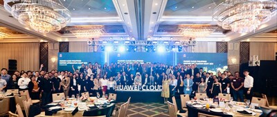 Huawei Cloud Philippines and its partners gather for a group photo during the Partner Appreciation Night 2023, held at The Peninsula Manila.
