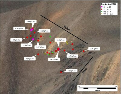 Figure 3. Detail of the main gold zone at Zonda highlighting some of the highest Au values (CNW Group/Sable Resources Ltd.)