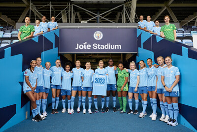 Manchester City squad at the newly renamed Joie Stadium - the only purpose-built stadium in the Women’s Super League and the first to have a naming partner (PRNewsfoto/Manchester City)