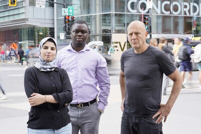Hafsa Ennajari & Akinlolu Ojo from Concordia University's Applied AI Institute along with Pascal Maeder, Urbanoid's CEO. (photo J.Wenk) (CNW Group/Urbanoid)