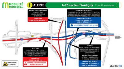 2.  A-25 secteur Souligny , 15 au 18 septembre (Groupe CNW/Ministère des Transports et de la Mobilité durable)