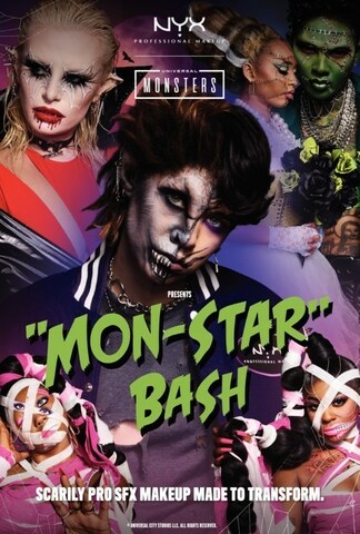 Hollywood's rising icons star as each character in the NYX Professional Makeup "Mon-Star Bash" Halloween campaign. Landon Barker as The Werewolf, Reginae Carter as one of The Mummi Twins, Phoenix Brown as the Bride of Frankie, and Grace McKagan as Drakulah.
