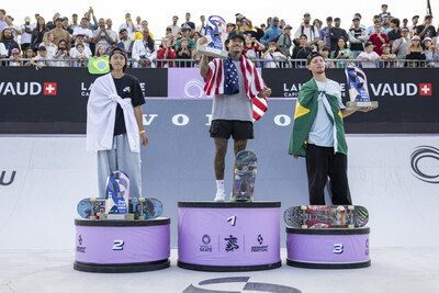 Monster Energy Sweeps Podium with Nyjah Huston in First Place, Monster Army Rider Toa Sasaki in 2nd, & Giovanni Vianna in 3rd at the 2023 World Skateboarding Tour Competition in Lausanne