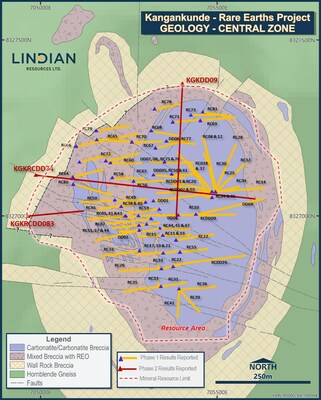 Figure 2: Kangankunde central carbonatite geology plan and drilling locations. (PRNewsfoto/Lindian Resources)