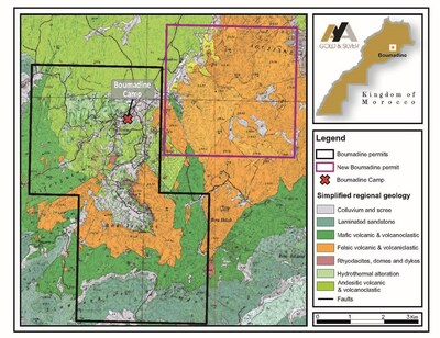 Figure 1: Location of New Boumadine Permit and Geological Context (CNW Group/Aya Gold & Silver Inc)