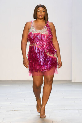 Model Liris in the "porcupine" sequin dress for The Love Parade SS24 collection