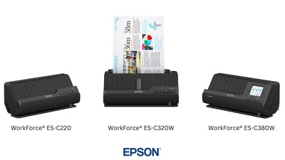 Featuring an intuitive design and exceptional flexibility, the Epson WorkForce ES-C220, ES-C320W, and ES-C380W document scanning solutions are compact and lightweight, enabling remote and hybrid workers to work efficiently.