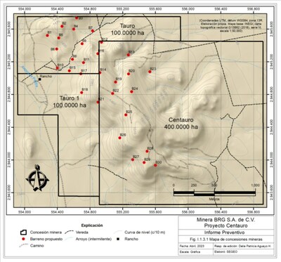 Figure 1. The Centauro Gold Project has been permitted for 30 new exploration drill sites (red), infilling the significant gaps in the historical drilling. Site locations shown are approximate. (CNW Group/Southern Empire Resources Corp.)