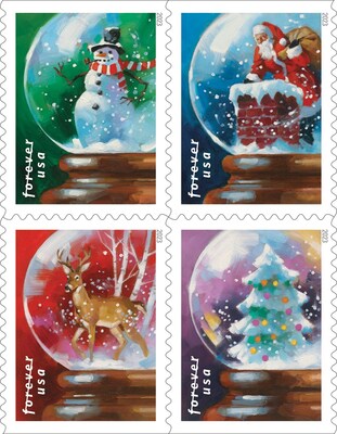 Snow Globes Swirling on New Postal Stamps