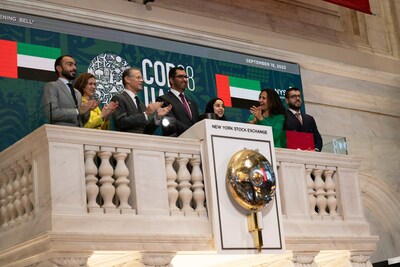 COP28 President-Designate, Dr. Sultan Al-Jaber opened trading on Wall Street at the New York Stock Exchange (NYSE) (PRNewsfoto/COP28)