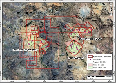 Figure 3: Dorita block showing area approved for mining activity and proposed drill platforms and drill holes (CNW Group/Silver Mountain Resources Inc.)