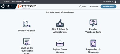 Gale Presents: Peterson's Test and Career Prep redesigned interface