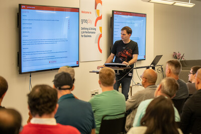 Jonathan Ross, CEO and Founder of Groq, presenting the latest Llama-2 70B Large Language Model record breaking performance to an audience in Mountain View, CA at GroqDay on September 7, 2023.