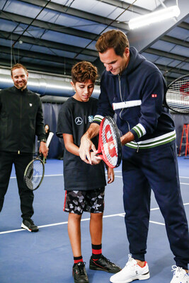 Tennis legend and Mercedes-Benz global brand ambassador Roger Federer joins?Mercedes-Benz Canada and Big Brothers Big Sisters of Canada to celebrate their new partnership. The new partnership is born out of a shared goal to harness the power of mentorship to help Canadian kids reach their full potential. (CNW Group/Mercedes-Benz Canada Inc.)