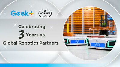 Körber and Geek+ celebrate three years as global robotics automation partners.